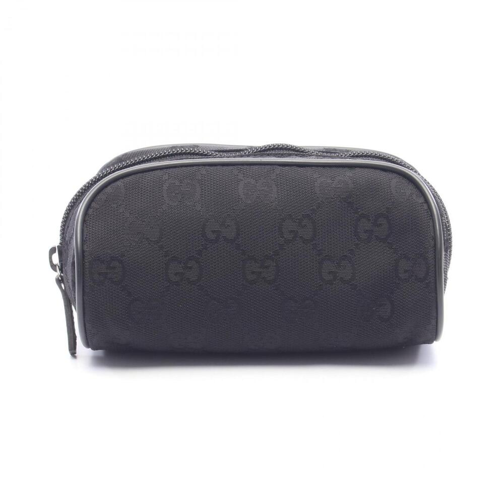 Gucci GG Nylon Handbag Pouch Canvas Leather Women's Black 138044